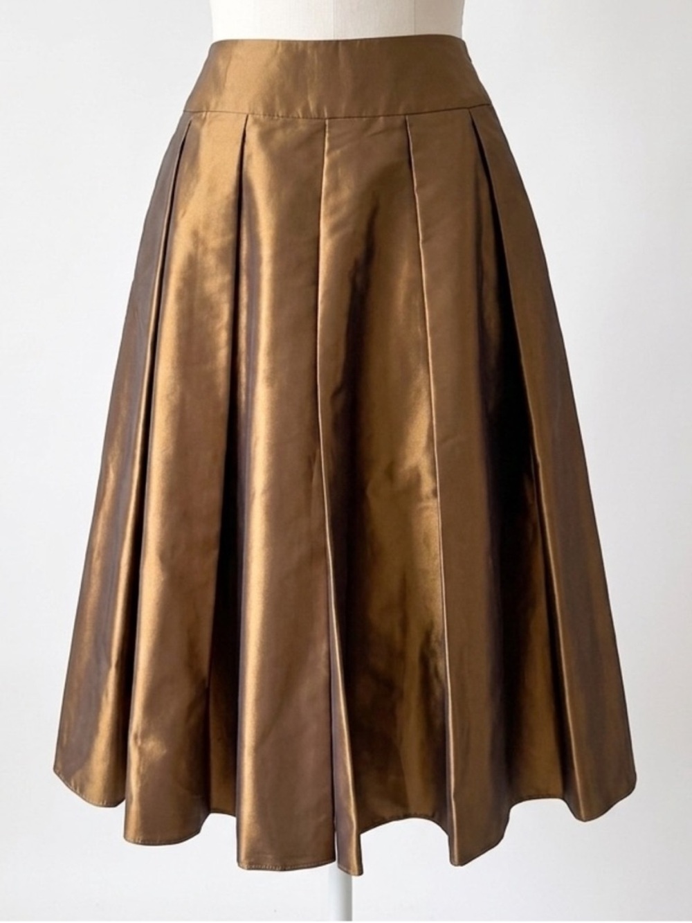 Talbots 100% Silk Vintage Metallic Bronze A-Line Midi Skirt